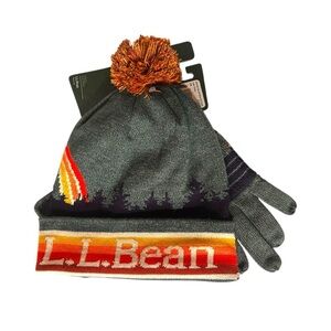 L.L. Bean Katahdin Multicolor Knit Gloves Pom Pom Hat